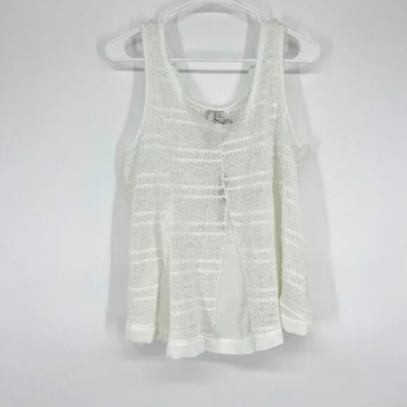 LC Lauren Conrad Top Stripe Ivory Sleeveless Knit Crochet Tank NWT - Picture 2 of 8